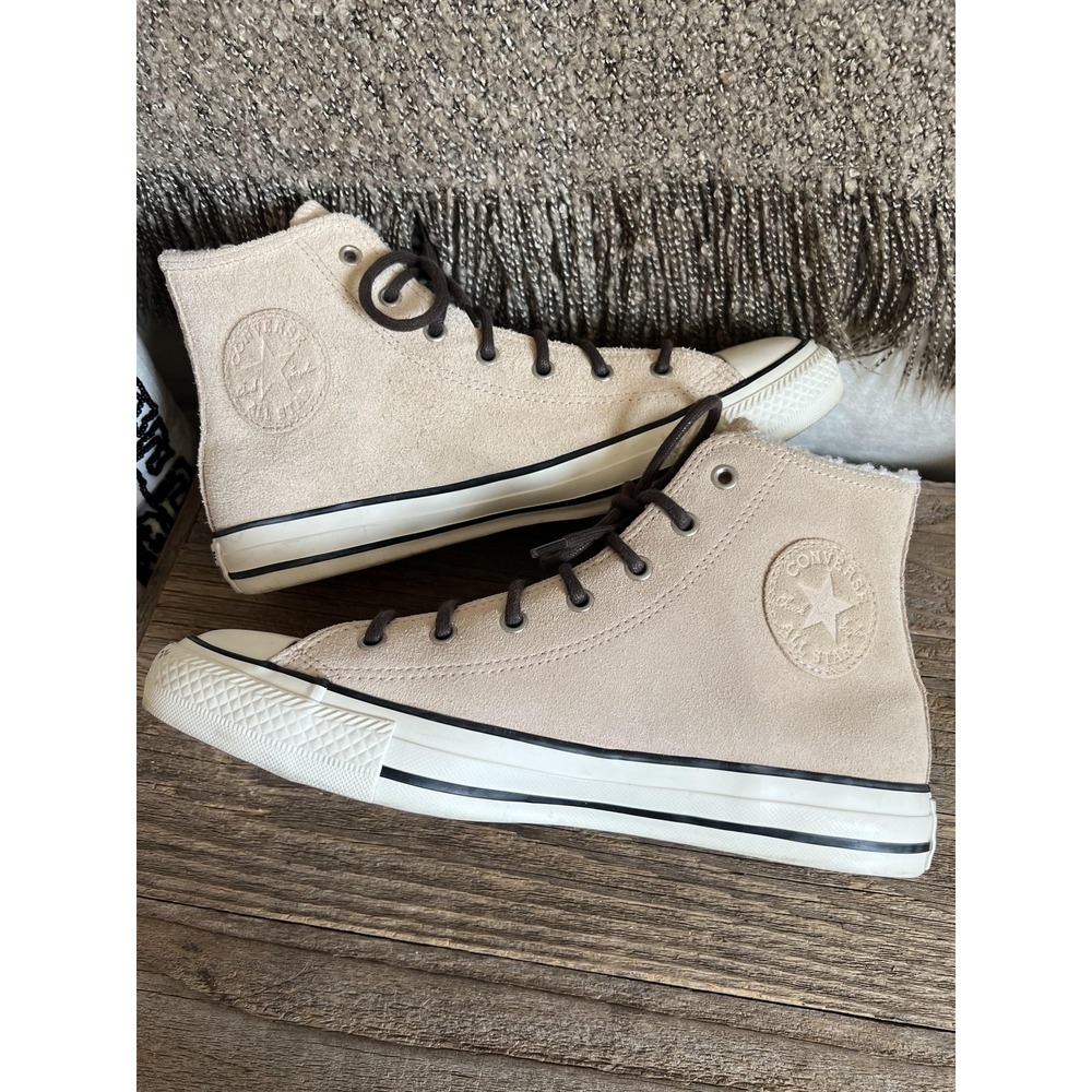 Converse Chuck Taylor Shoes Womens Size 8 Beige Suede Fleece Sherpa High Top